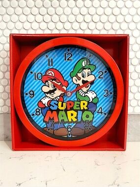 Nintendo Super Mario Red and Blue Wall Clock With Mario And Luigi